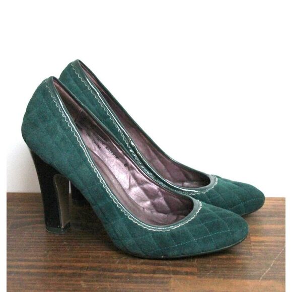 POETIC LICENCE QUILTED TEAL GREEN GENUINE LEATHER SUEDE HIGH HEEL PUMP SHOES 6M - Picture 2 of 13